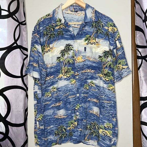 Vtg Guess Jeans Hawaiian Islands Button Shirt Men's Medium 100% Rayon - Picture 1 of 11